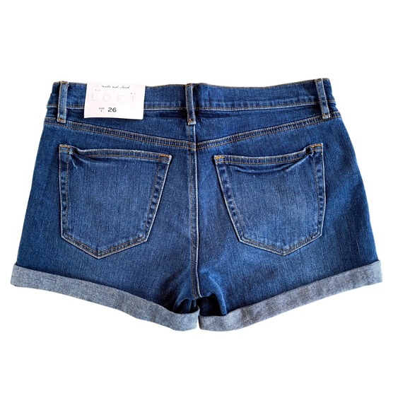 LOFT Womens Dark Wash Cuffed Denim Shorts Size 2 26 New With Tags 497001 - Picture 2 of 7
